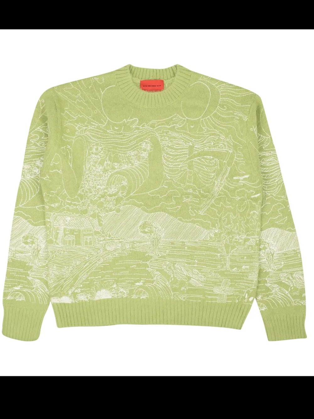 Who Decides War Duality Green Embroidered Acrylic Wool Blend Crew Neck Sweater S